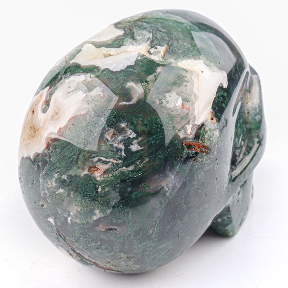 Moss Agate Druzy Geode Skull Carving - Picture 11 of 11